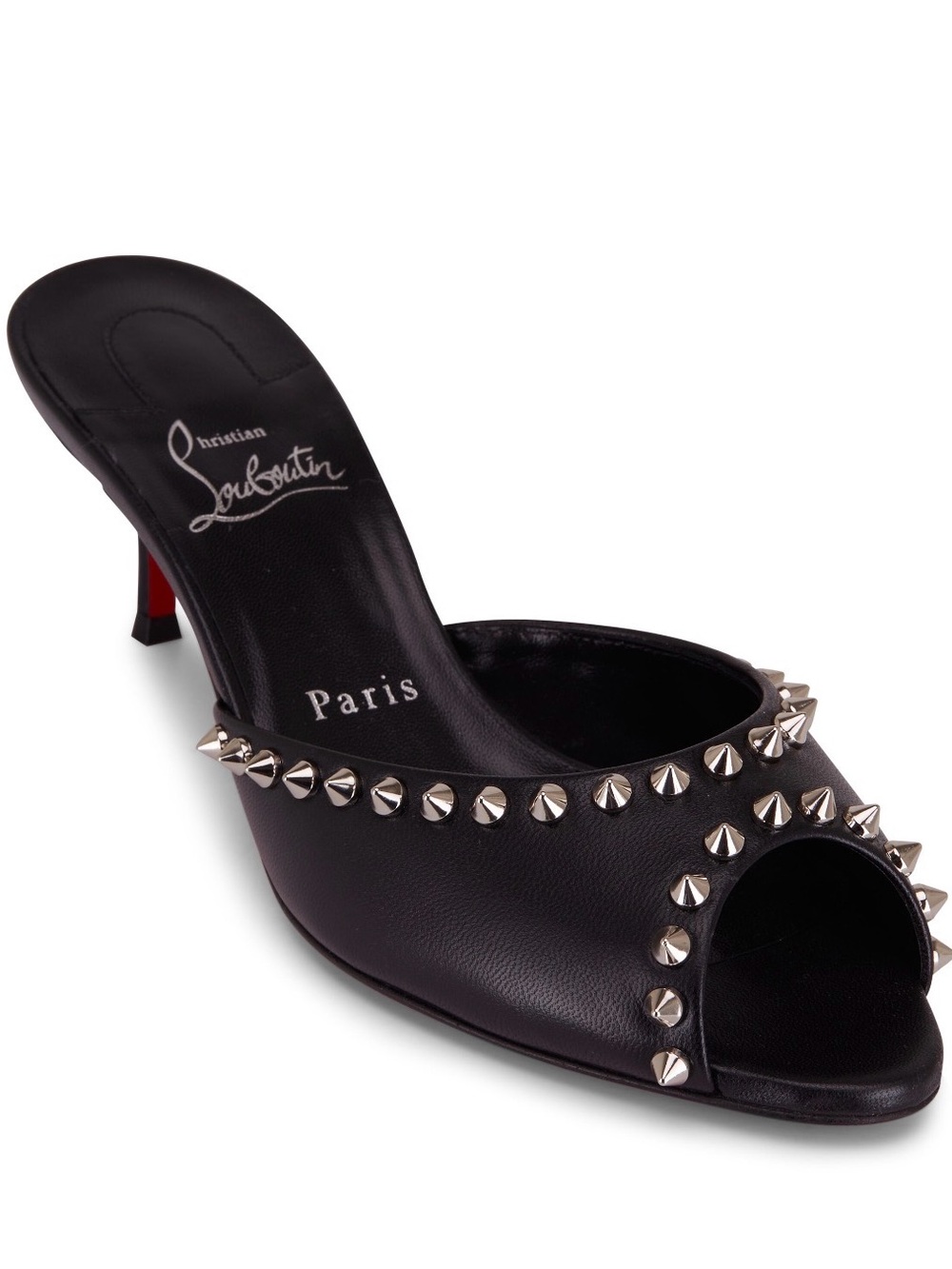 Christian Louboutin Black Leather Studded Open-Toe Mule